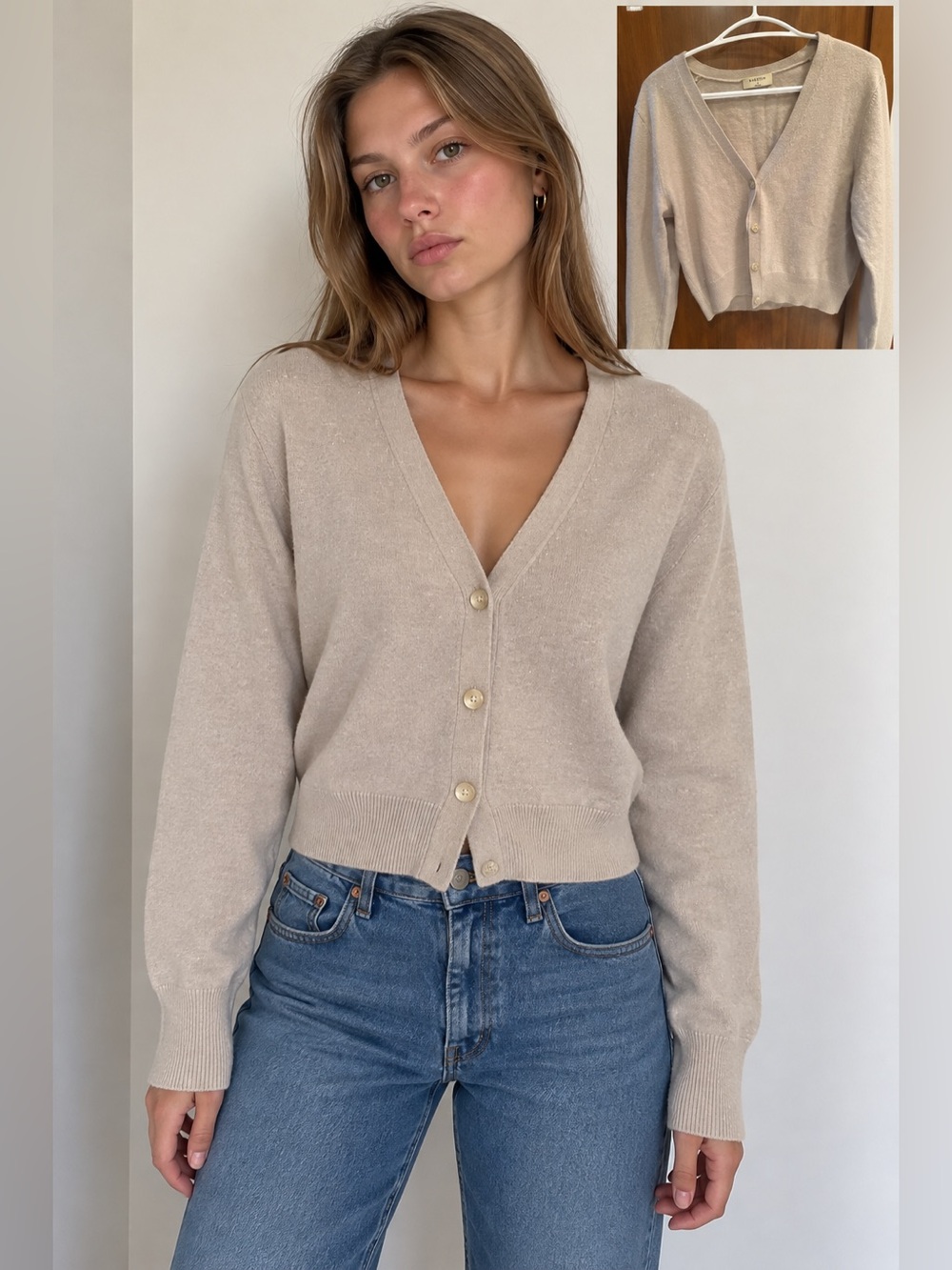 Aritzia Babaton Cashmere V-Neck Button Cardigan Sweater-S